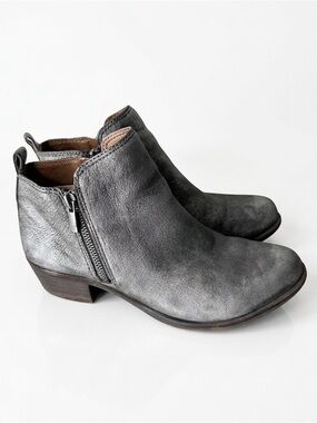 LUCKY BRAND Basel Booties Metallic Pewter Grey Silver Zippers Size 8